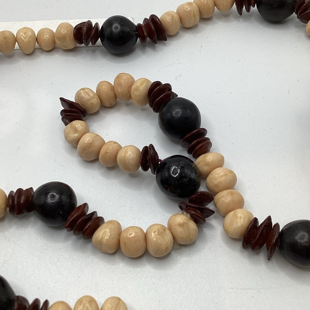 Layered Wooden Bead Necklace in Beige and Dark Brown - Picture 3 of 3